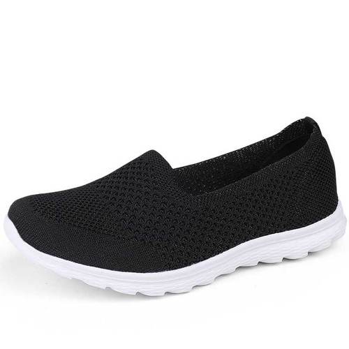 Women's black flyknit casual plain slip on shoe sneaker 01